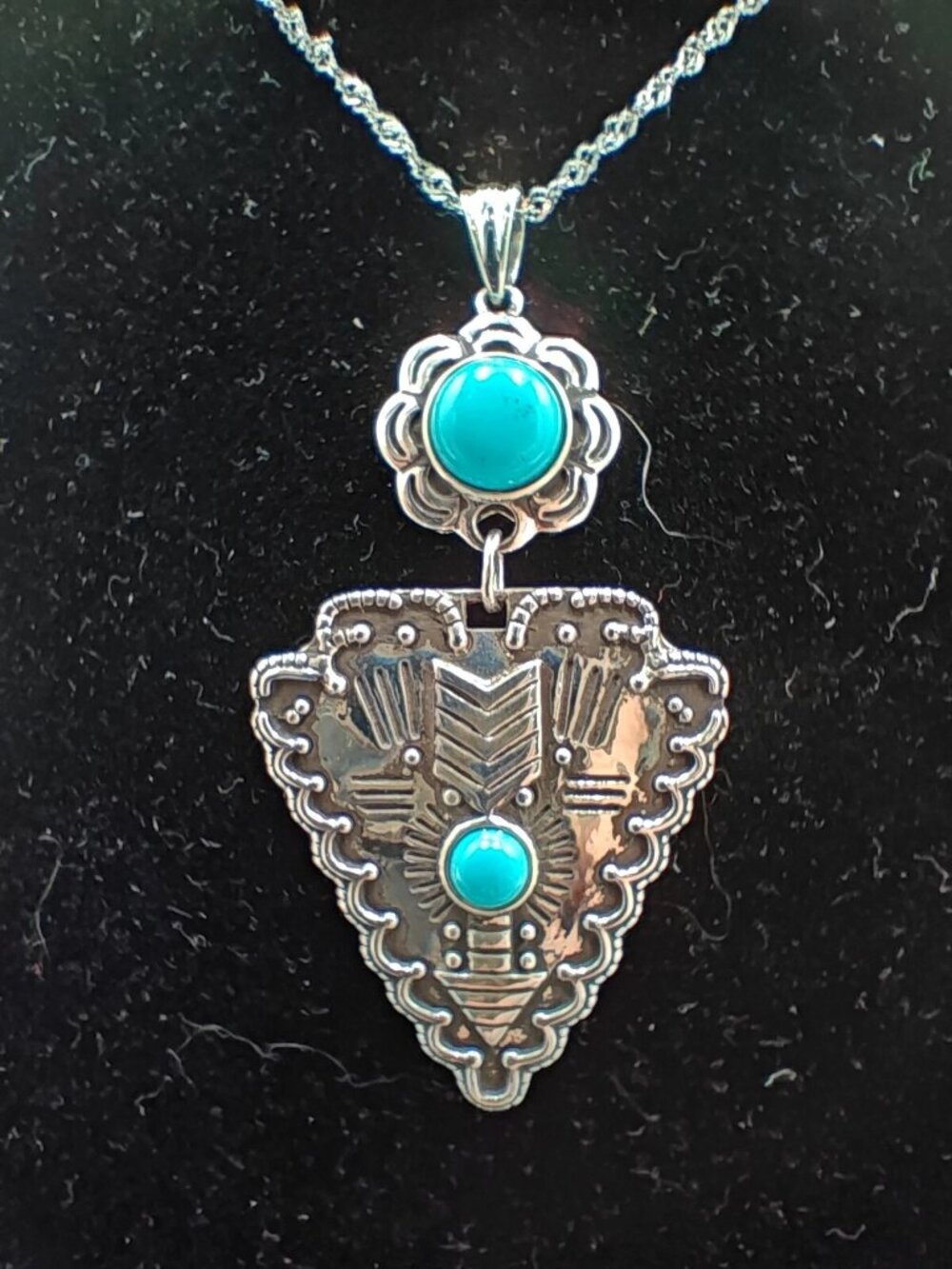 VTG Southwestern Sterling Silver Turquoise Arrowhead Pendant Necklace 'DK 925'